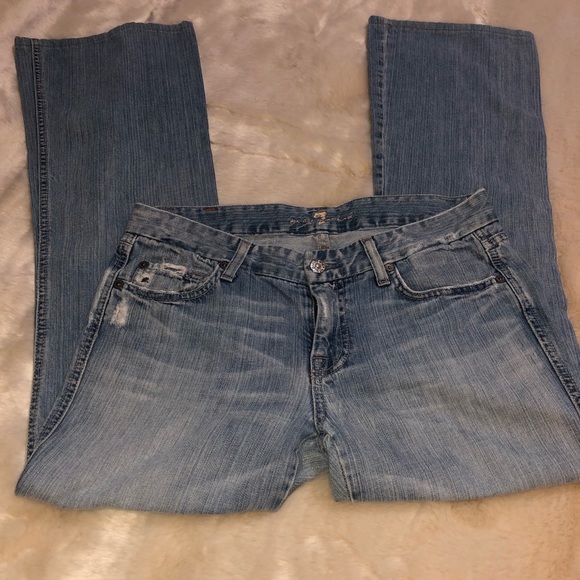 7 For All Mankind Flare Leg Distressed Denim Jeans - Picture 3 of 8